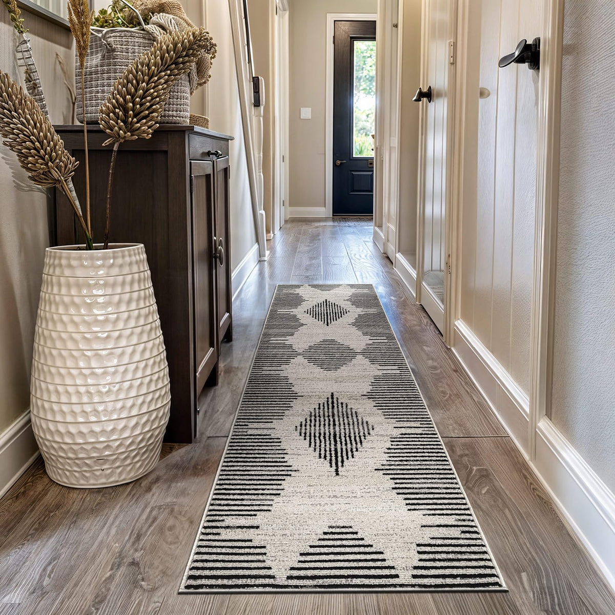 Modern Abstract Indoor Runner Rug Cream 2'3" x 12'