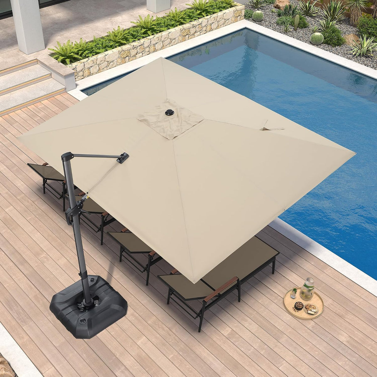 PURPLE LEAF Cantilever Umbrella 9' x 11.5' Rectangle 360° Rotation Beige
