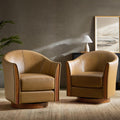 HULALA HOME Leather Swivel Accent Chairs with Wood Base Set of 2, Camel