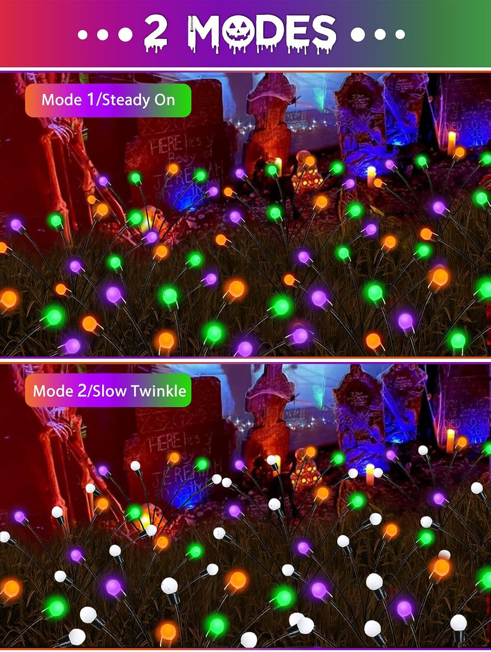 Halloween Solar Lights Outdoor, 6 Pack Firefly Lights Halloween Decorations