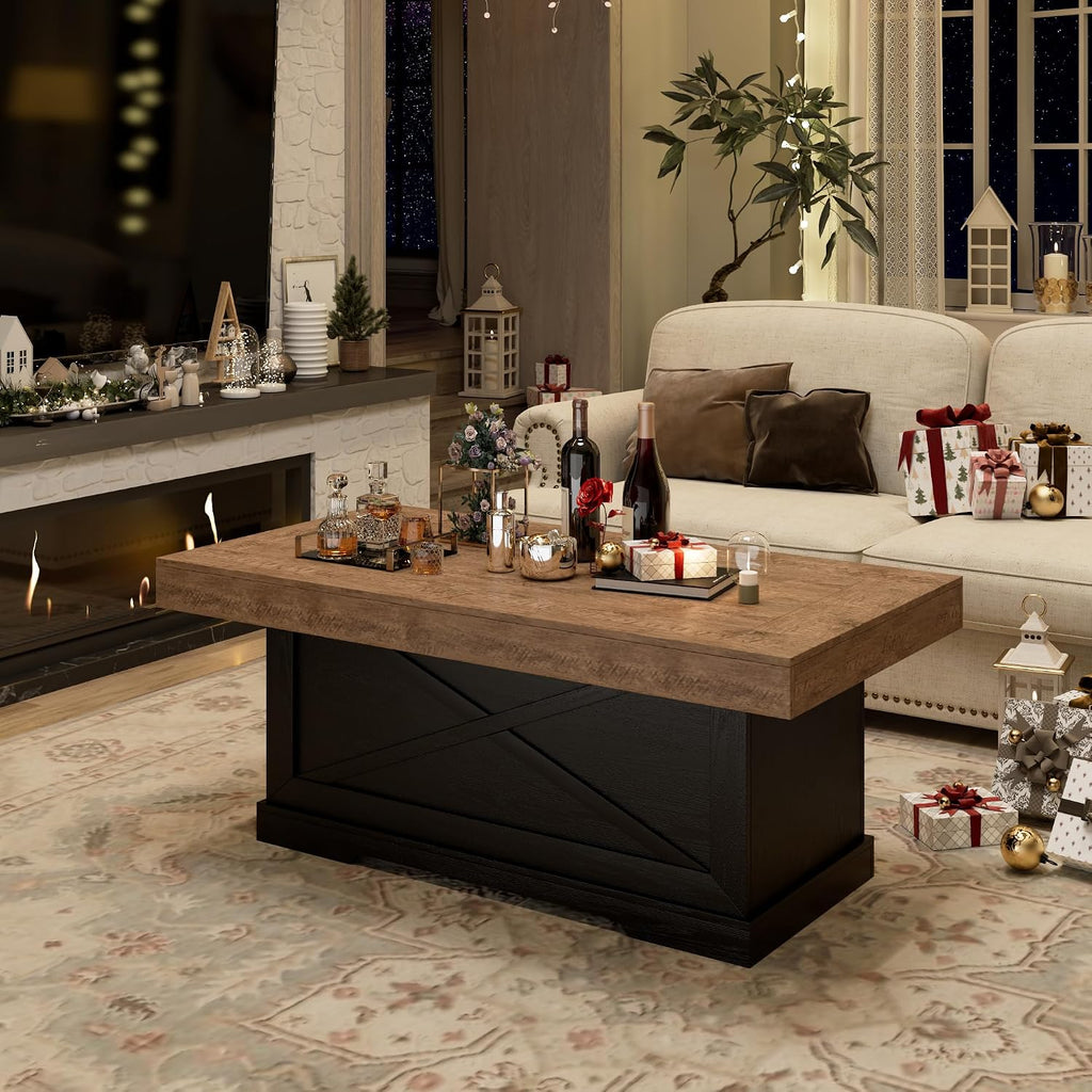 Lareth 39 in Rustic Coffee Table for Living Room with X-Design, Rectangle
