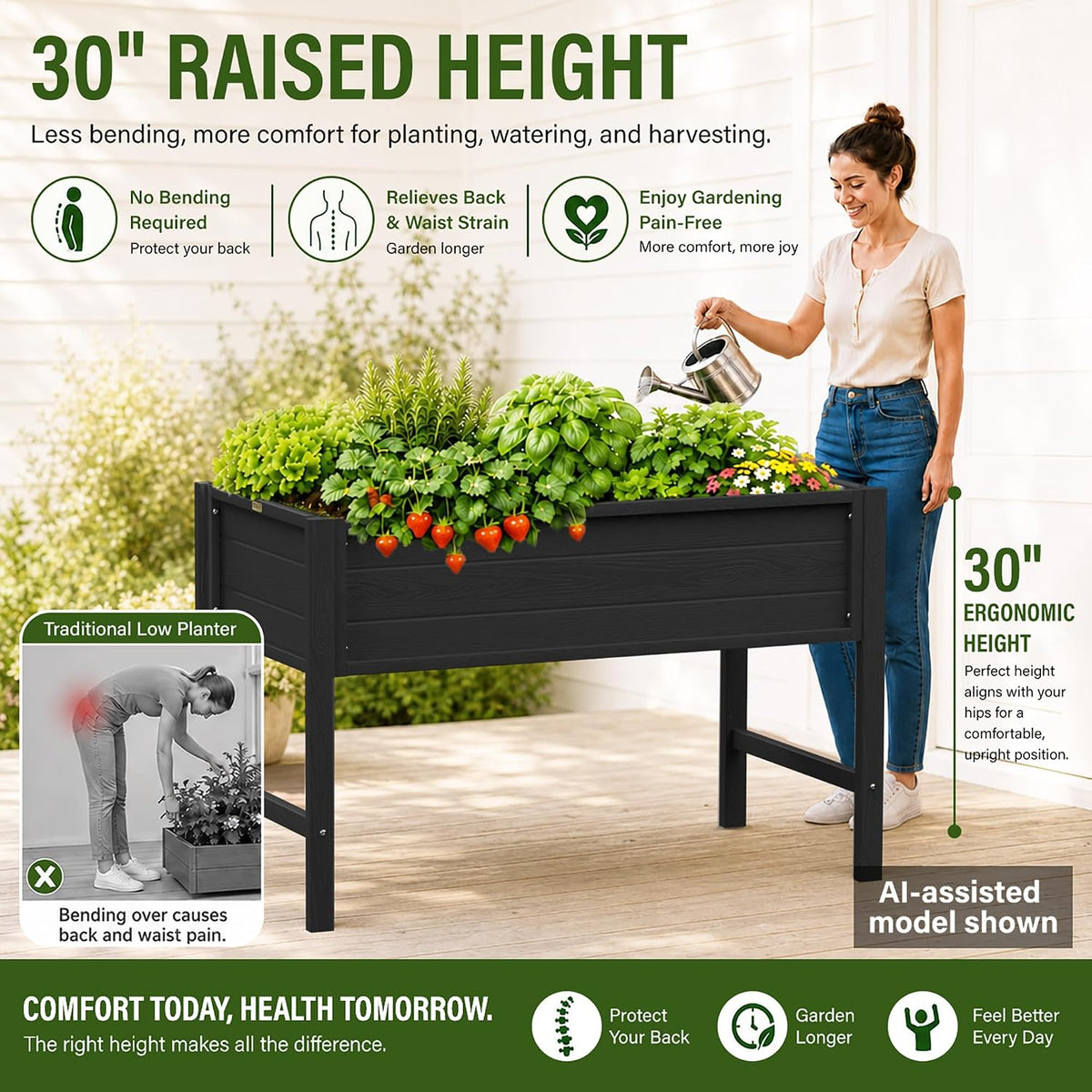 YEFU 48" Raised Garden Bed with Legs, HIPS Outdoor Garden Bed, Black