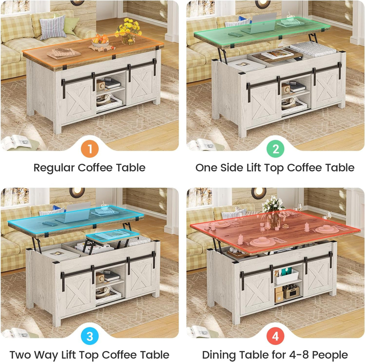 SEDETA Farmhouse Lift Top Coffee Table with Storage and Hidden Compartment