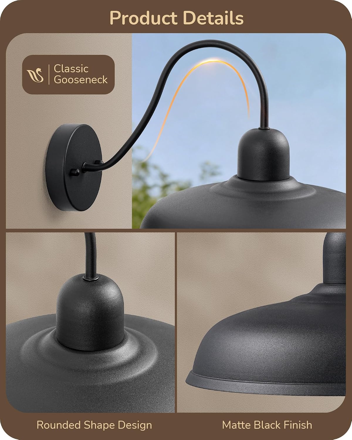 EDISHINE 2 Pack Outdoor Wall Light, 12" Farmhouse Gooseneck Barn Light