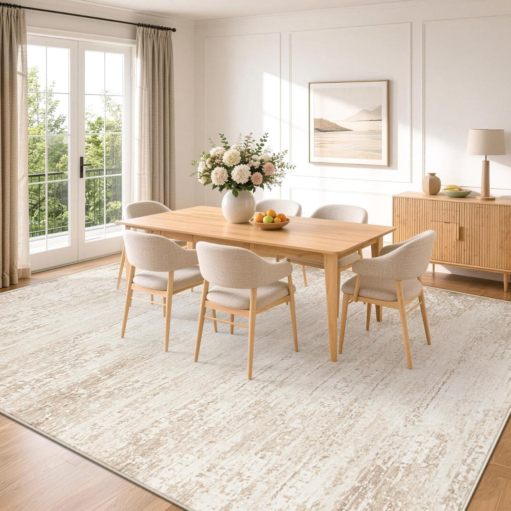TENGTENGLINK Washable 8x10 Area Rugs for Living Room Modern Abstract Beige