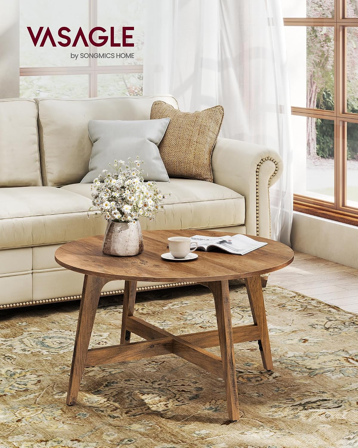 VASAGLE Round Coffee Table, 31.5-Inch Center Table, Tapered Legs