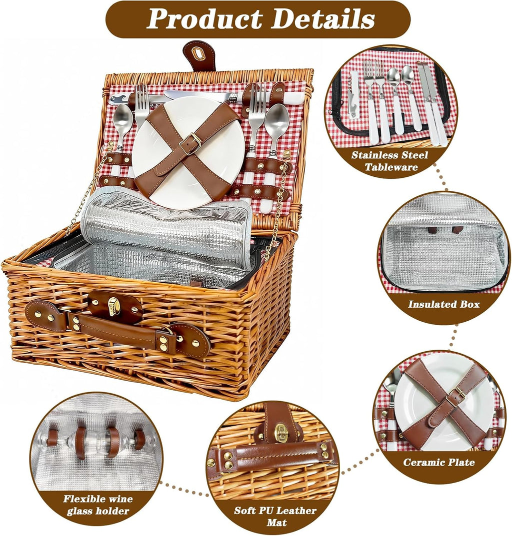 Picnic Basket for 2 with Insulated Cooler Compartment