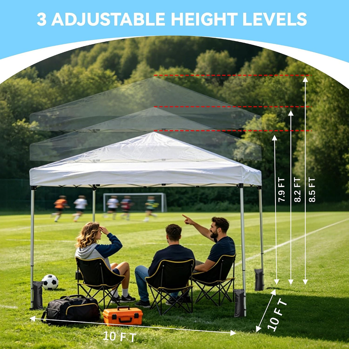 10x10 pop up canopy tent with 3 sidewalls showing dimensions