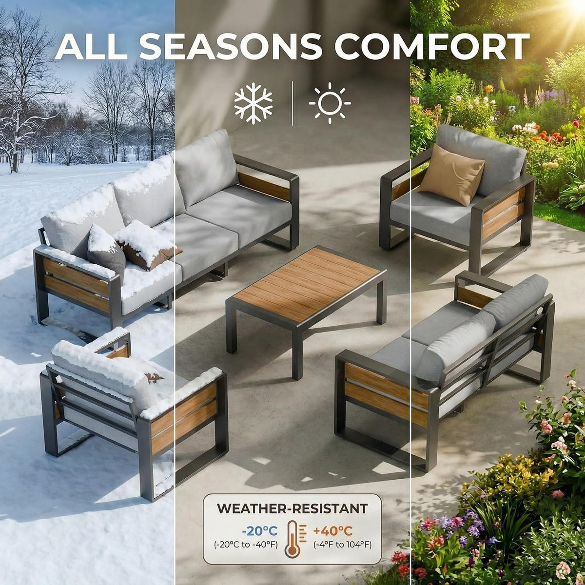 ZANDOR Aluminum Outdoor Patio Furniture Set with Table,4 Seat, Grey
