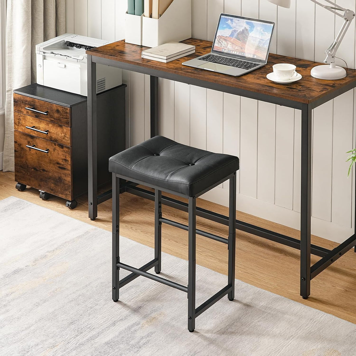 HOOBRO Bar Stools,25.4" Saddle Stools with PU Upholstery, Counter Height Stools with Footrest, Kitchen Breakfast Chairs, for Dining Room, Cafe, Bar, Black BB23BY01