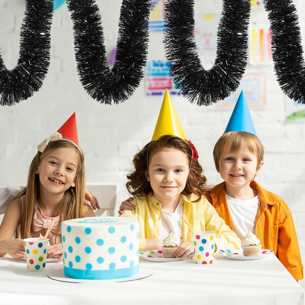 150 FT Black Tinsel Garland - Holiday Tinsel Garland for Christmas, Halloween, New Year, Birthday Parties & Tree Decorations (Black)