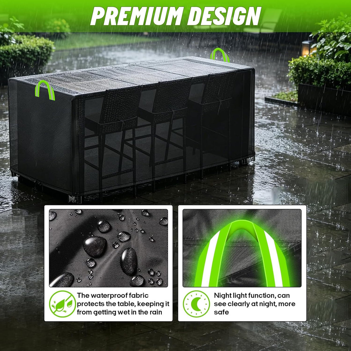 7 piece waterproof patio bar set cover, 60x41x41in, side view