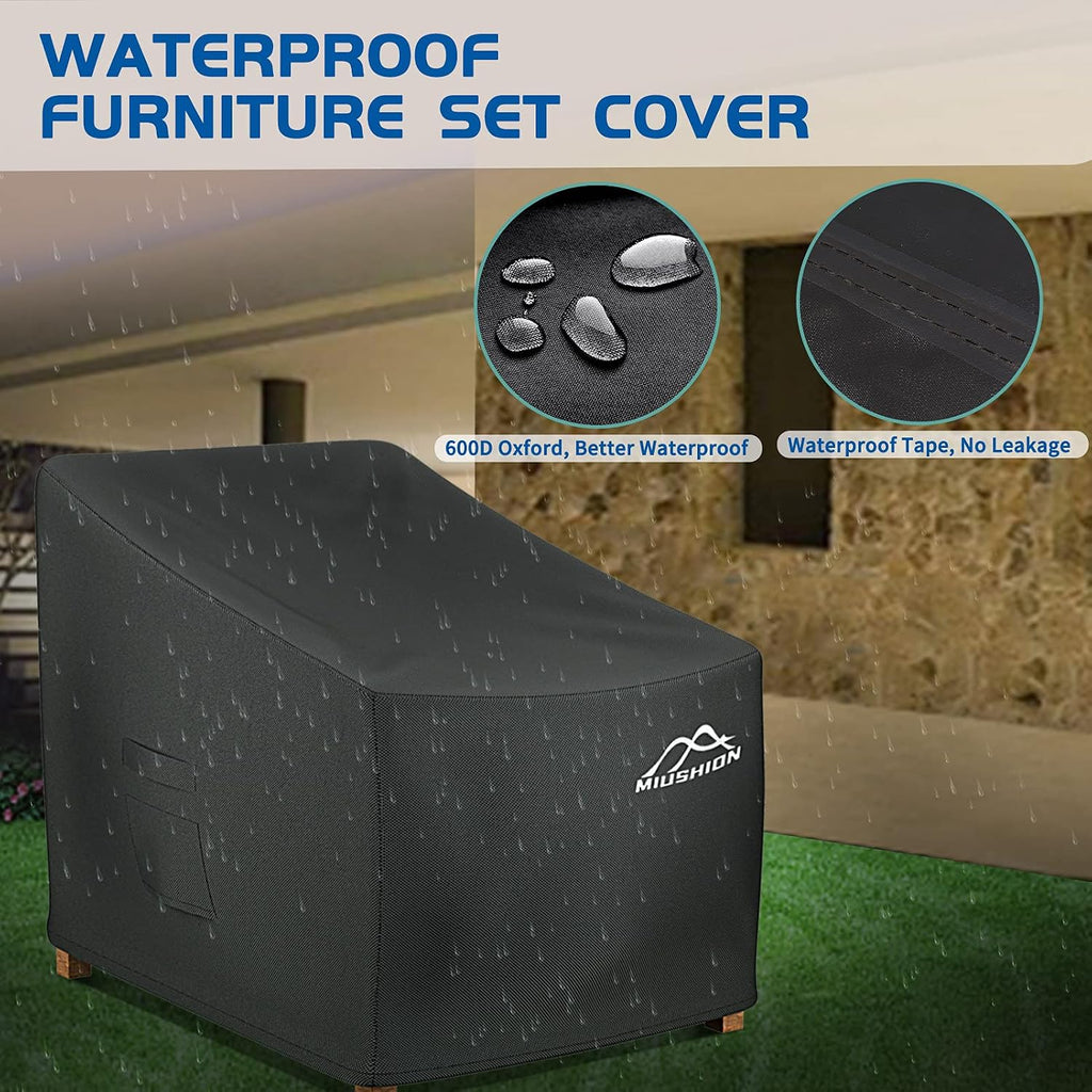 2 Pack Patio Chair Covers, 40" W x 40" D x 36" H Heavy Duty 600D Outdoor Deep Seat Lounge Club Chair Cover, Waterproof UV Resistant Outdoor Patio Chair Furniture Cover, Black