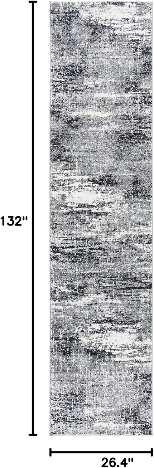 SAFAVIEH Evoke Collection Runner Rug - 2'2" x 11', Ivory & Dark Grey, Modern Abstract Design, Non-Shedding & Easy Care, Ideal for High Traffic Areas in Living Room, Bedroom (EVK272G)