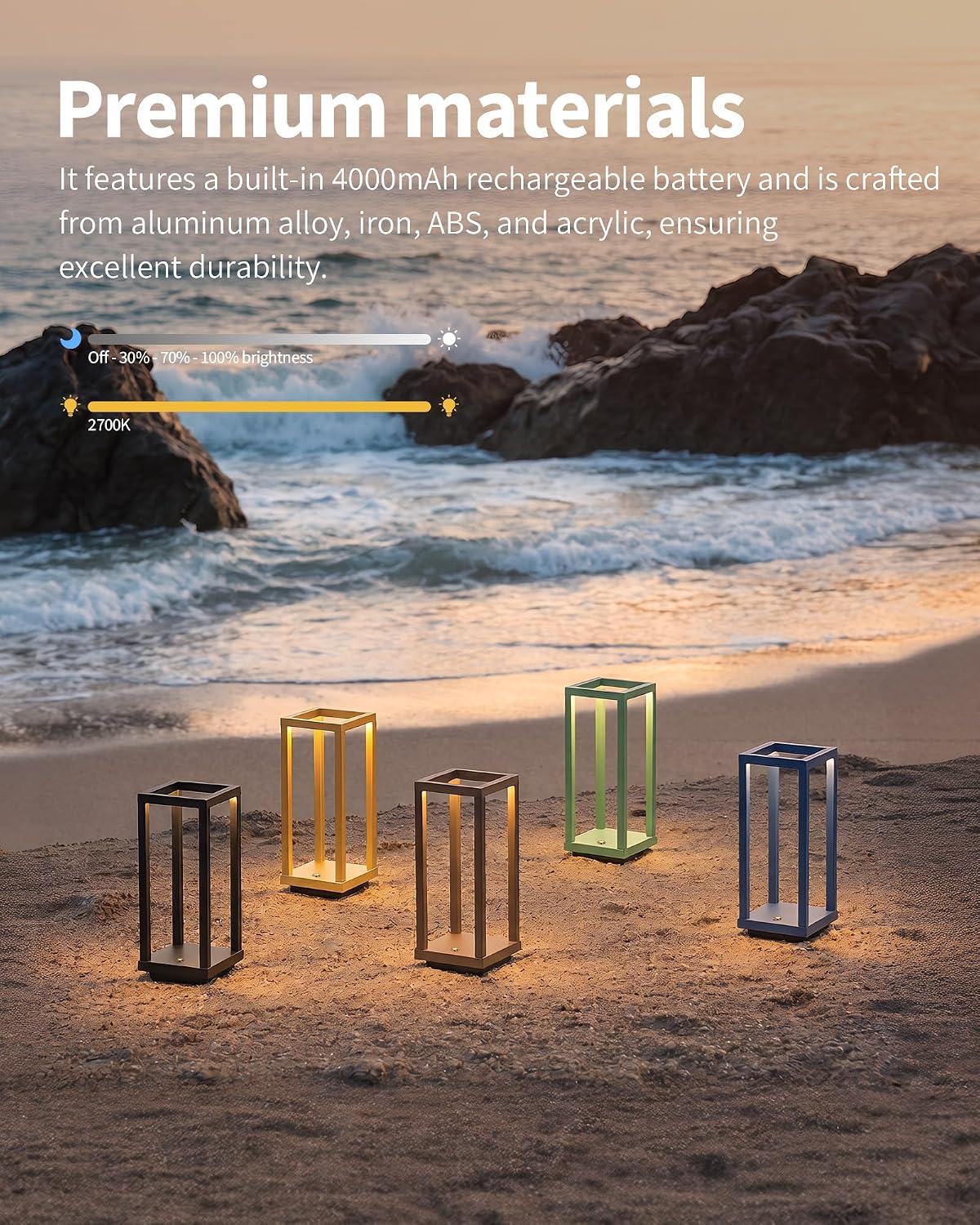 PUSU Cordless Waterproof Table Lamps Set of 2, Black LED Outdoor Desk Lamp