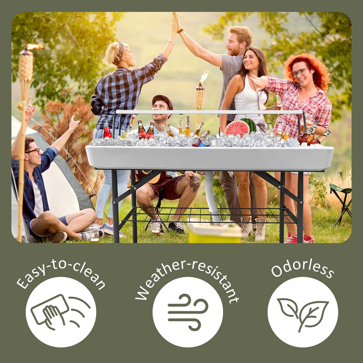 guagua ice cooler table - portable bar table shown in use