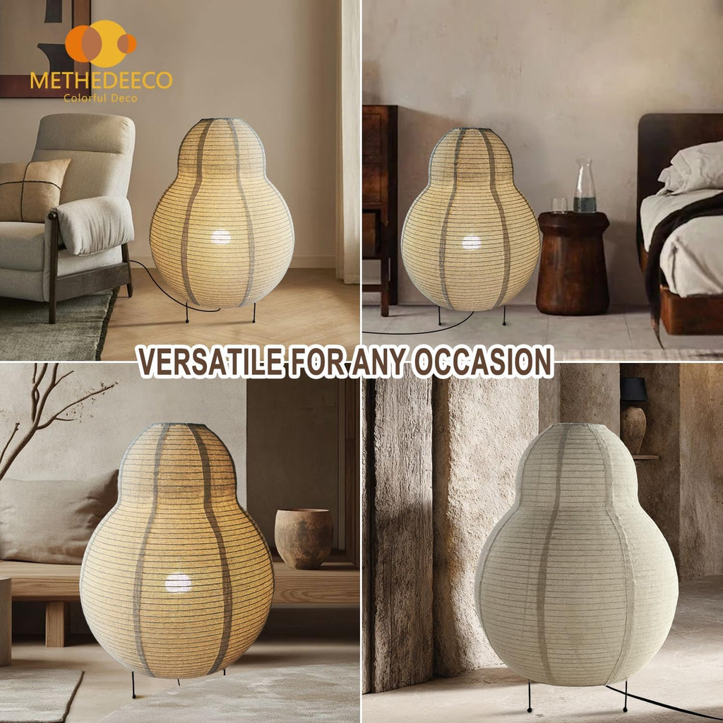 Akari Noguchi Japanese Floor Lantern Lamp, Japandi Linen Floor Table Lamp