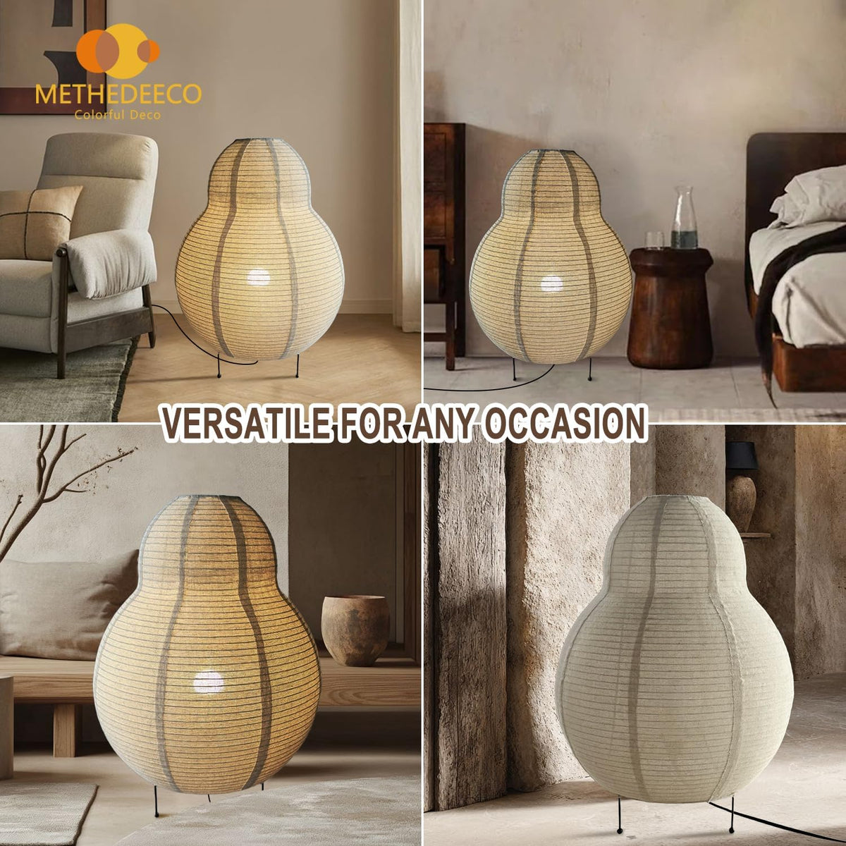 Akari Noguchi Japanese Floor Lantern Lamp, Japandi Linen Floor Table Lamp