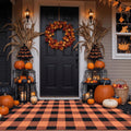 Tinideya 4' x 6' Fall Outdoor Rug, Plaid Buffalo, Orange and Black