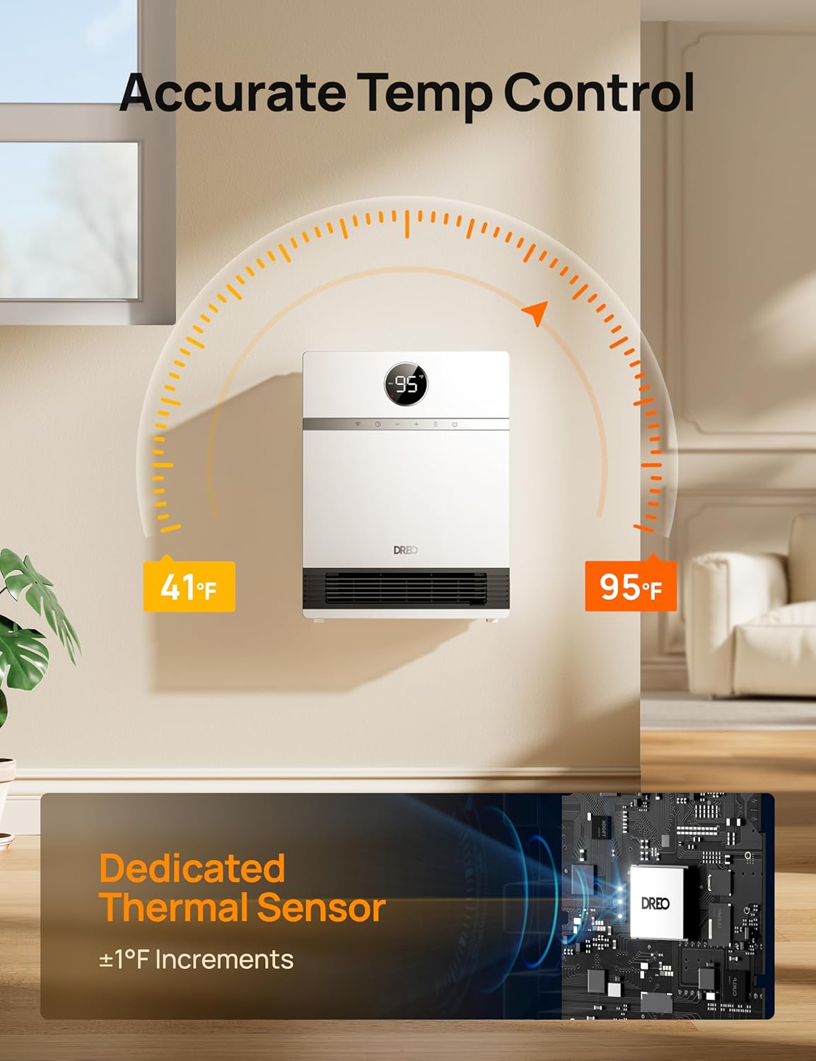 DREO Smart Electric Wall Heater for Indoor Use, Works with Alexa,Large Room
