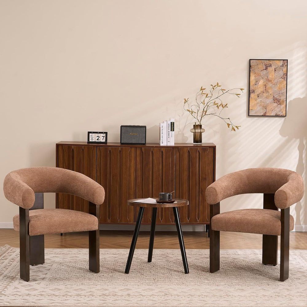 Accent Chairs Set of 2, Barrel Armchair, U-Shaped Backrest, Brown