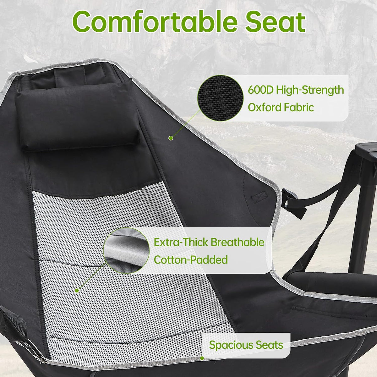 Hammock Swinging Rocking Camping Chairs with Footrest for Adults up to 400lbs,Folding Portable Chair with Cup Holder and Pillow,Heavy Duty Chair for Beach,RV Travel,Hiking