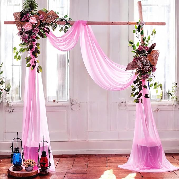 MDS Halloween Chiffon Draping Fabric - 2 Panel, 30" Wide x 30ft Long - Sheer Spooky Arbor & Canopy Drapery for Haunted House Backdrops, Party Ceilings, DIY Costumes & Themed Events - Bubblegum Pink (Pack of 2)