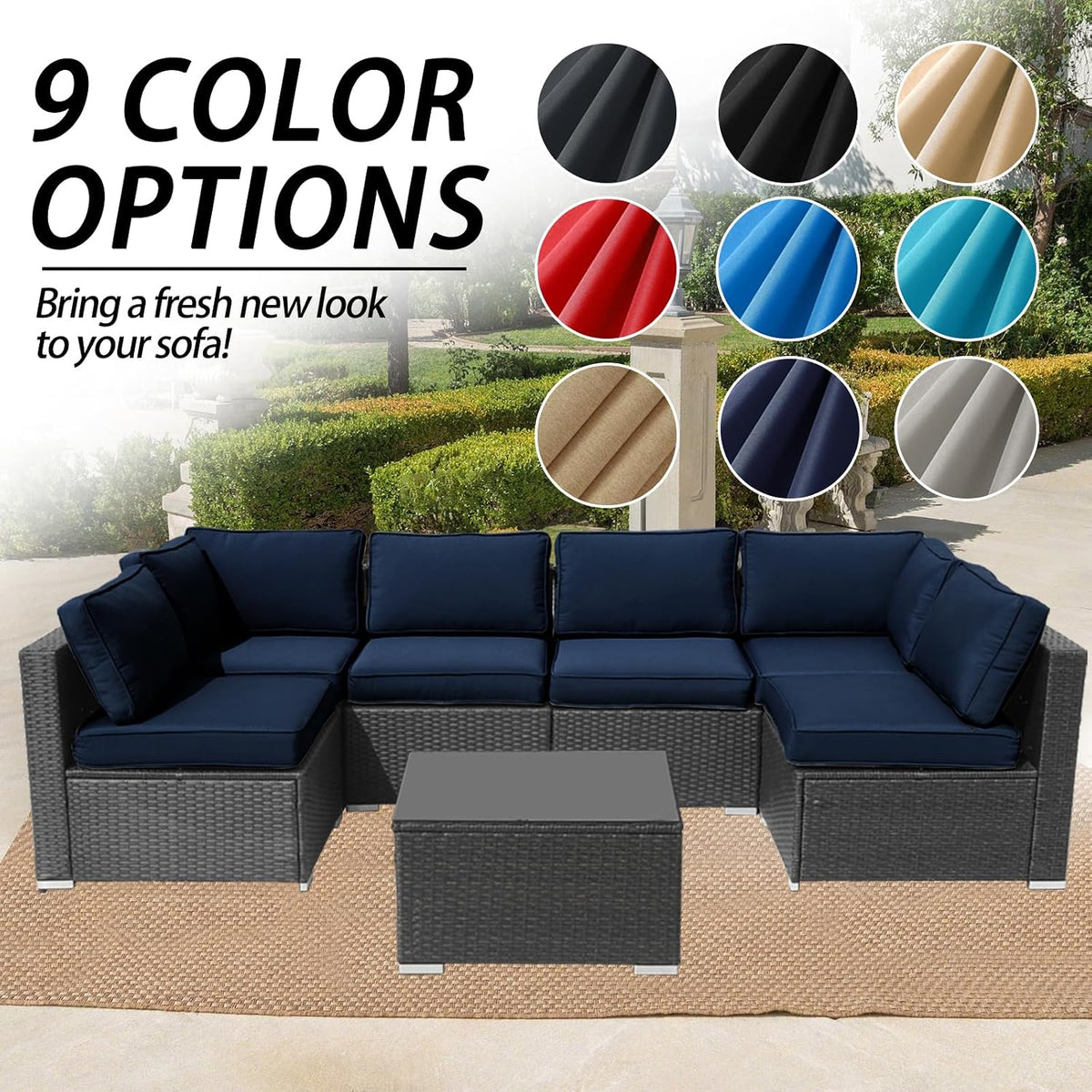 14Pcs Patio Cushion Covers Replacement Splashproof UV-Resistant Inelastic Covers with Zippers, Max Compatible 23.6x23.6x3.9 inch Patio Cushion