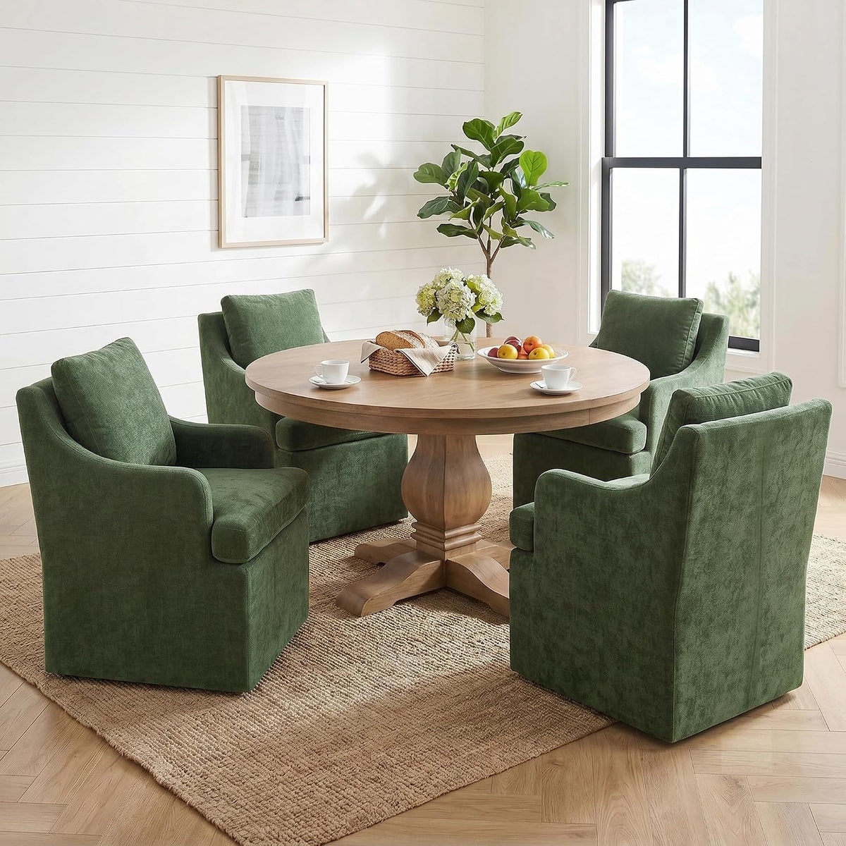 VKNOW Upholstered Dining Chairs Set of 4, Dining Room Chairs with Casters