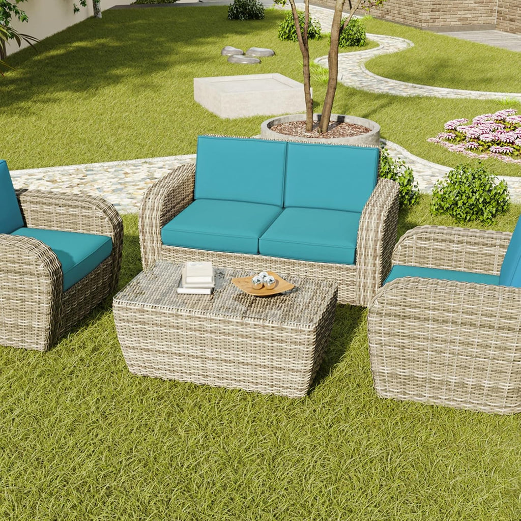 Outdoor Cushion Covers 4 Pack Waterproof&Fade Resistant Zipper Patio Furniture Cushion Covers for Couch,Sofa,Chair (Replacement Covers Only) (Cyan, 19×19×3)