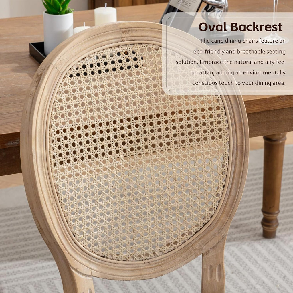 French Country Dining Chairs, Beige Rattan, Set of 6