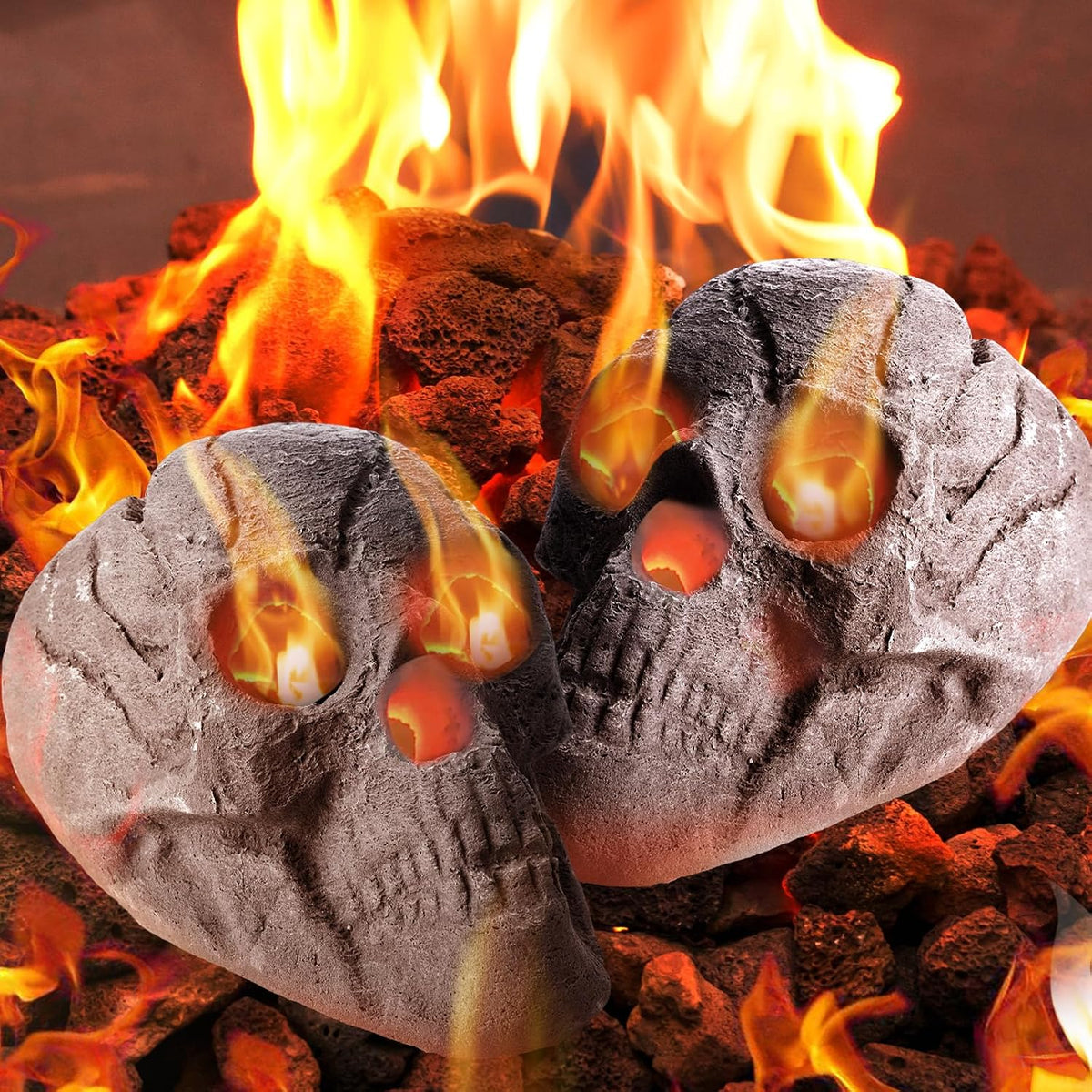 Colingmill 2 Pack Ceramic Fire Pit Skull 8.7 in for Halloween Decor, Gray