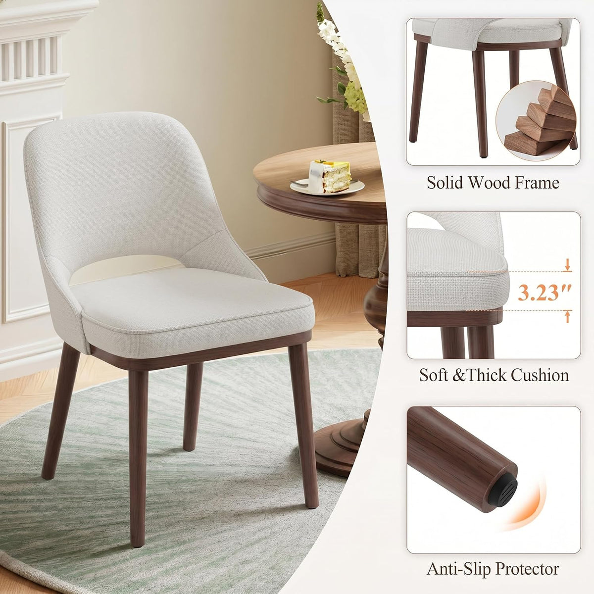 Modern Upholstered Chairs, Curved Open‑Back Fabric Kitchen Chairs(Set of 6)