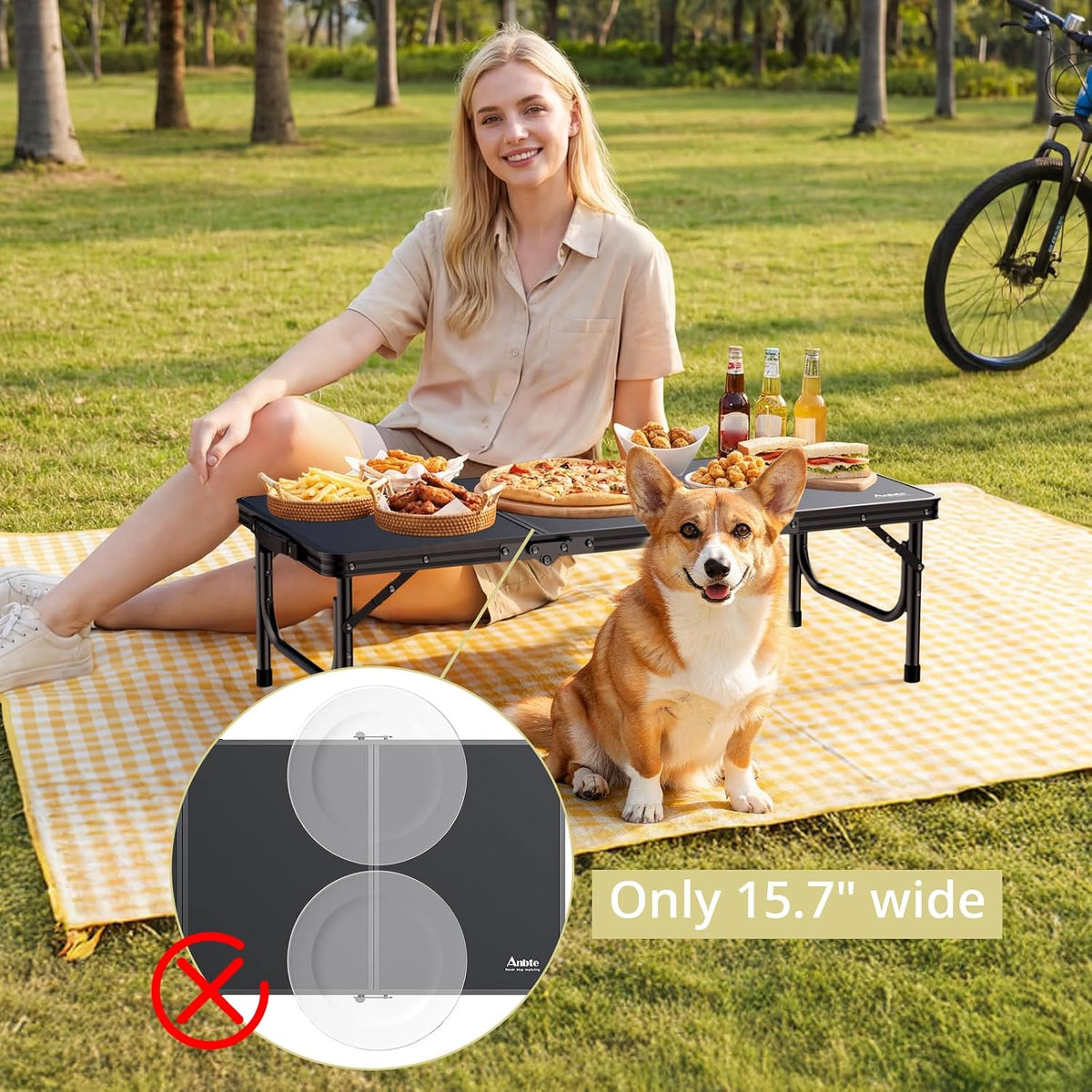 Anbte 34.2" x 15.7" Small Low Folding Picnic Table, 10.3" Height, Black