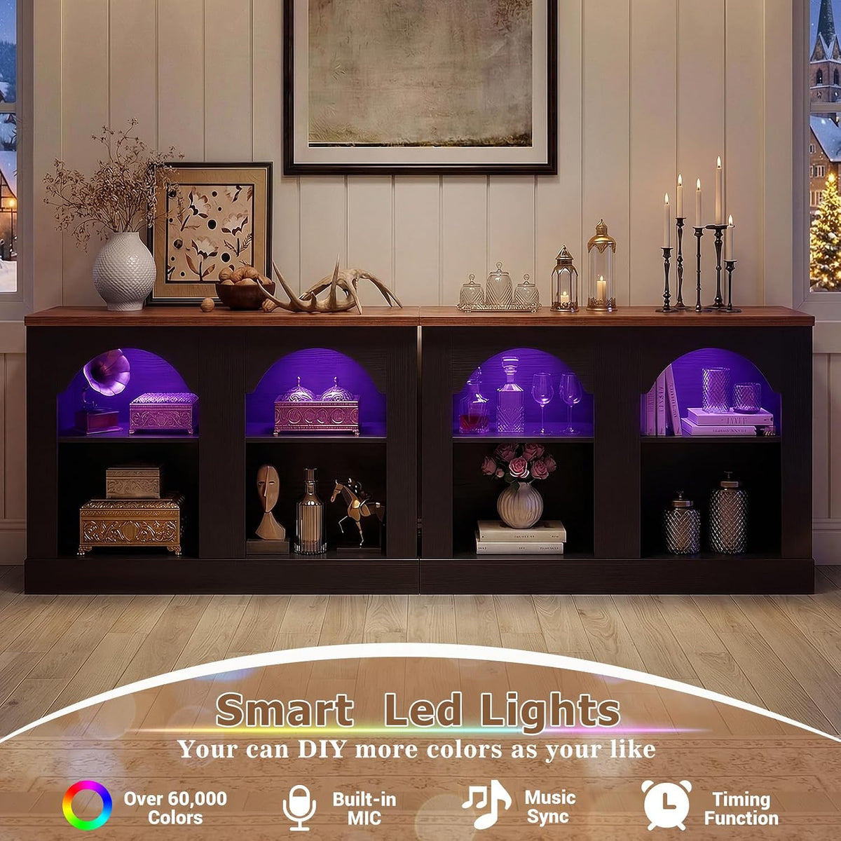 Unikito 94" Long Arched Console Table with LED Light & Adjustable Shelf