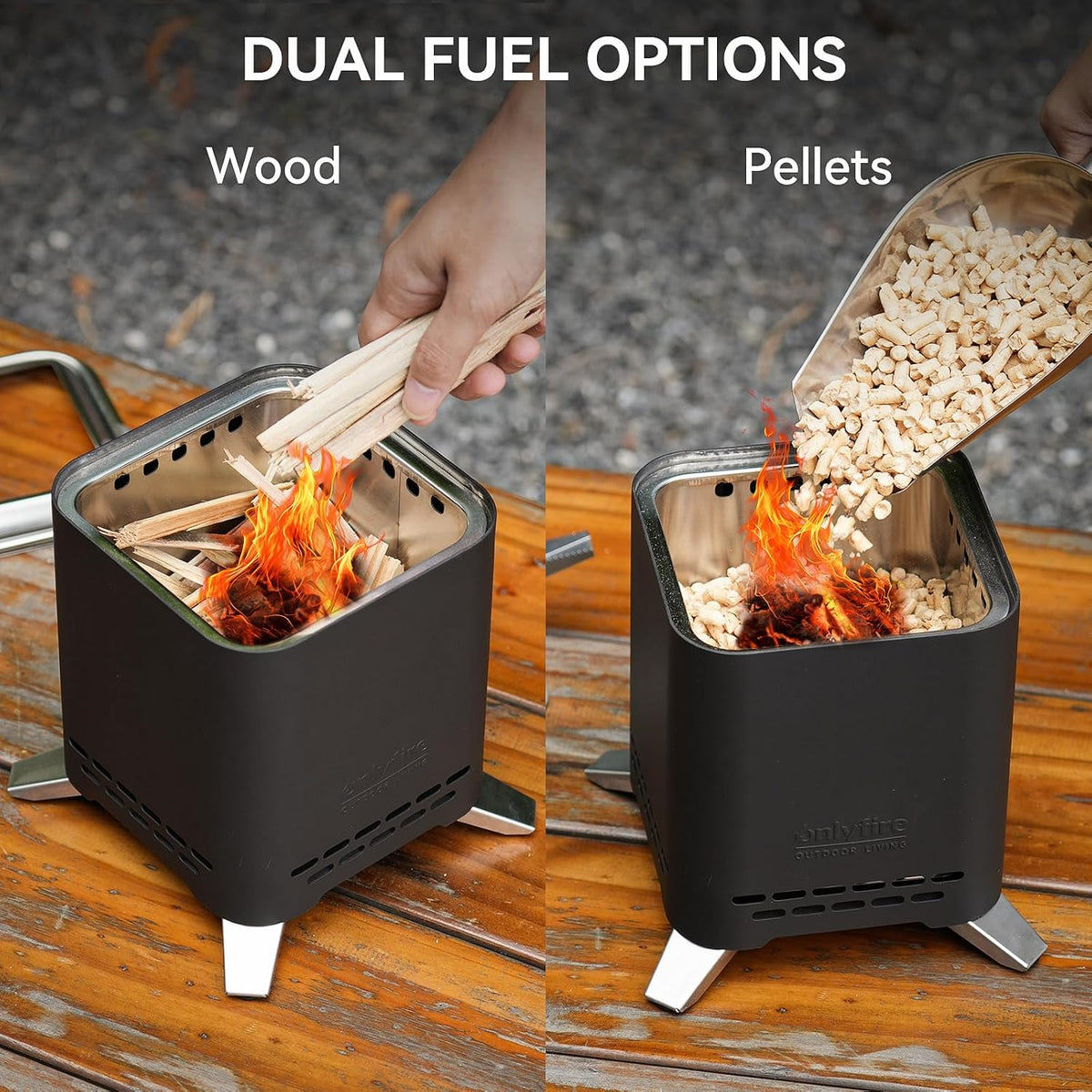 2-in-1 Wood Burning Fire Pit with Pot Rack, 7.8" Tabletop Fireplace, Black