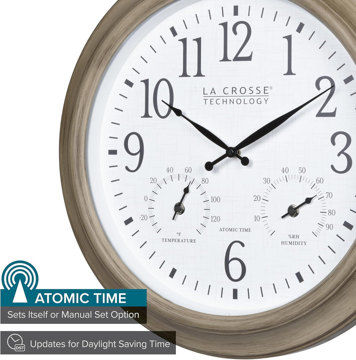 La Crosse Technology 404-18027-INT 18-inch Indoor/Outdoor Tan Atomic Analog Wall Clock