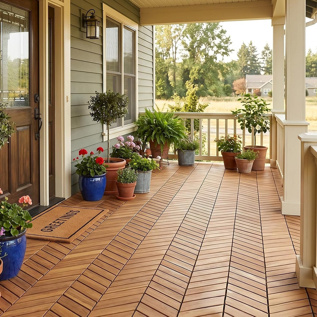 giantex 30 pcs acacia wood deck tiles, interlocking, side view