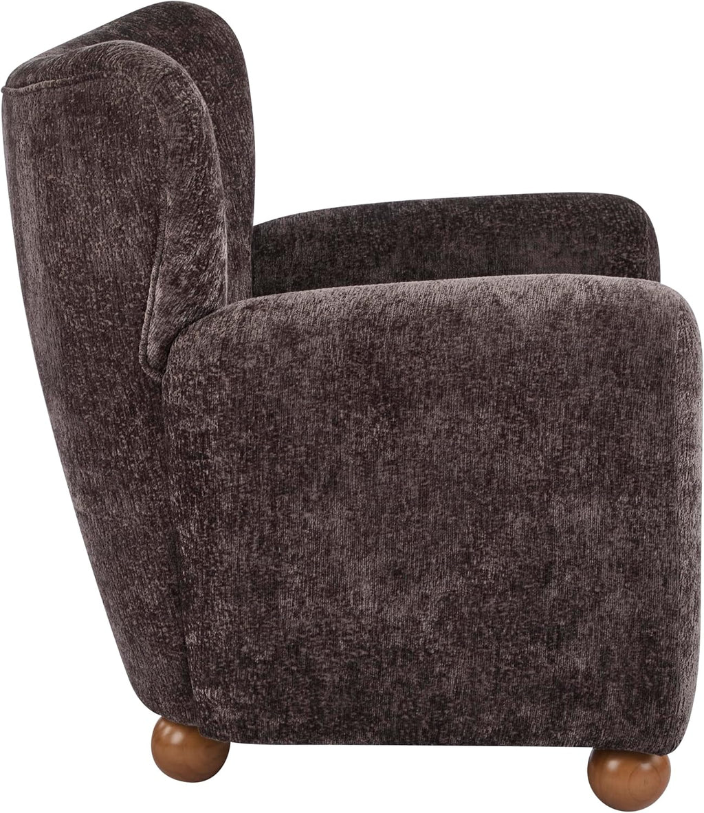 Christopher Knight Home Lindy Wingback Accent Chair, Upholstered Armchair with Rounded Wooden Legs, Curved Backrest Single Sofa, Soft Cushion Seating, Comfy Lounge Chair for Living Room, Dark Brown