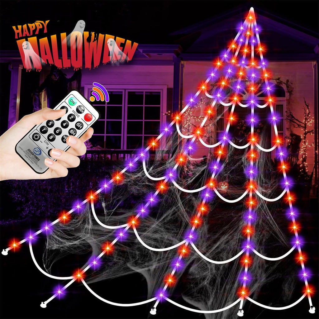 Halloween Decorations Outdoor, 200 LED Halloween Giant Spider Web Lights, 16.4Ft Lighted Spider Web Light up for Yard Haunted House Decor,Purple Orange