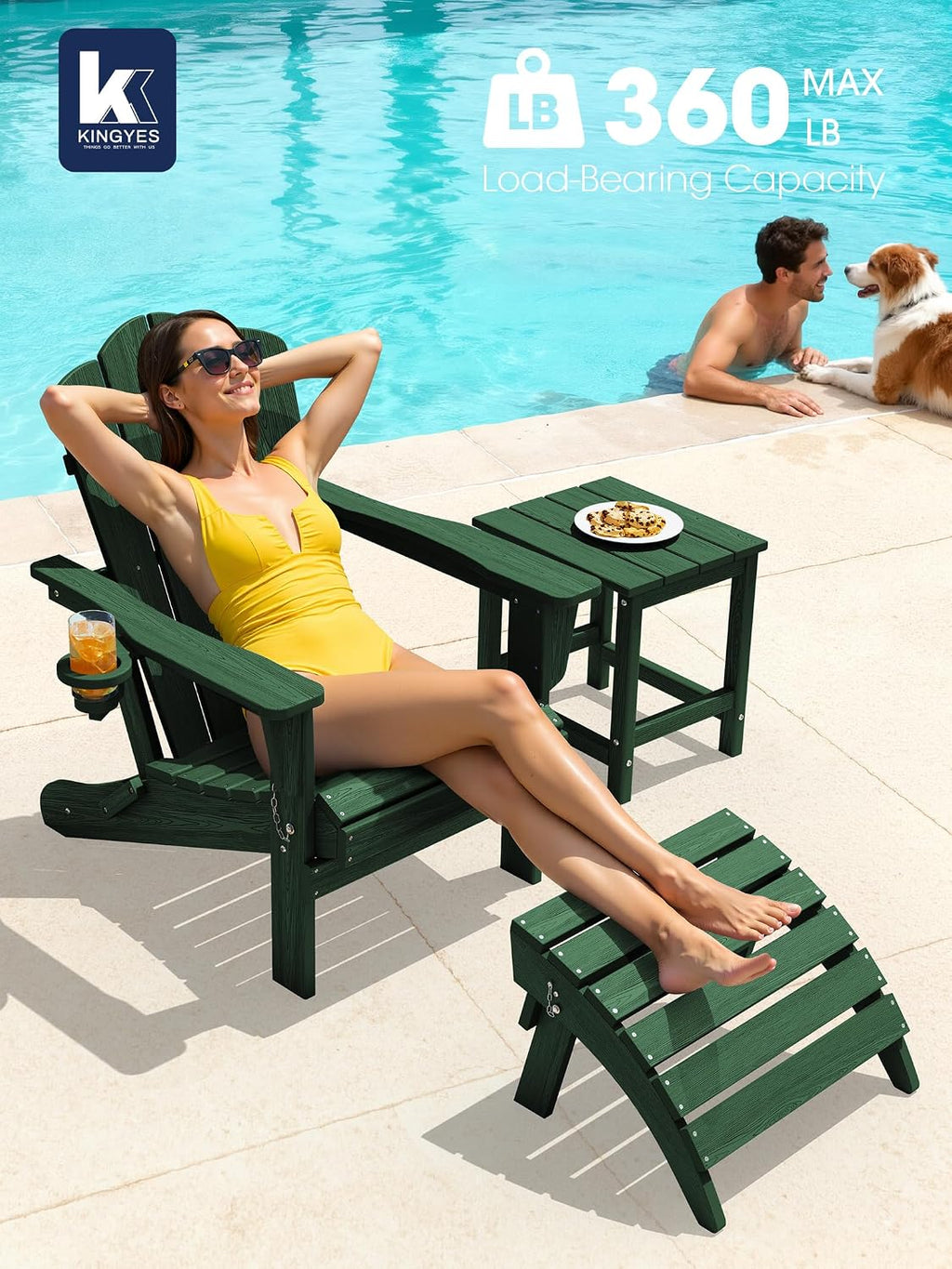 KINGYES Folding Adirondack Chair Set of 6 with Cup Holder, Green