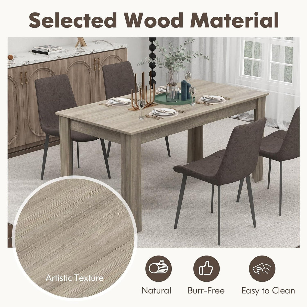 LDAILY Dining Table, Modern Dining Room Table for 4-6 People, Heavy Duty Legs, Spacious Desktop, 63" Rectangular Farmhouse Kitchen Table for Home Office, Living Room, Restaurant (Oak)