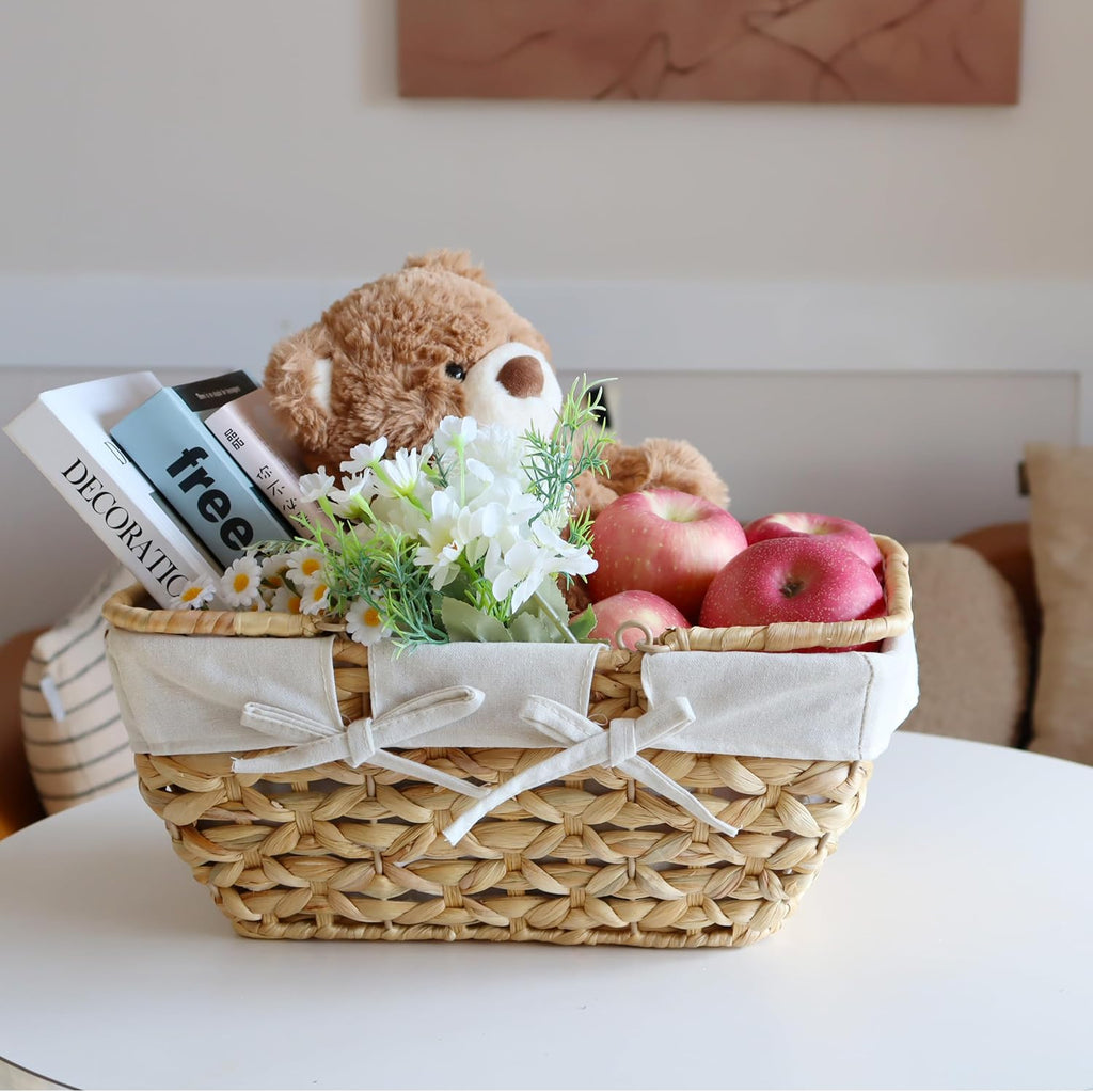 GYASVWU Wicker Picnic Baskets with Handles, Water Hyacinth Basket for Picnic, Wicker Storage Basket for Bread/Flowers/Gift/Wedding/Camping/Farmhouse (Original)