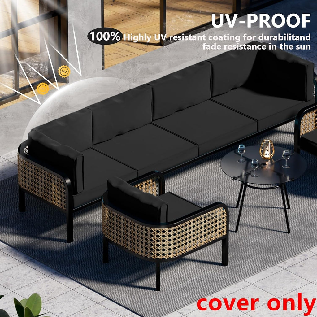 14 Piece Outdoor Patio Waterproof Cushion Covers, Fits 6-Seat Wicker Rattan Sectional Couch Chair Furniture Cover Replacement Set - Fade-Resistant Patio Cushion Covers with Zipper