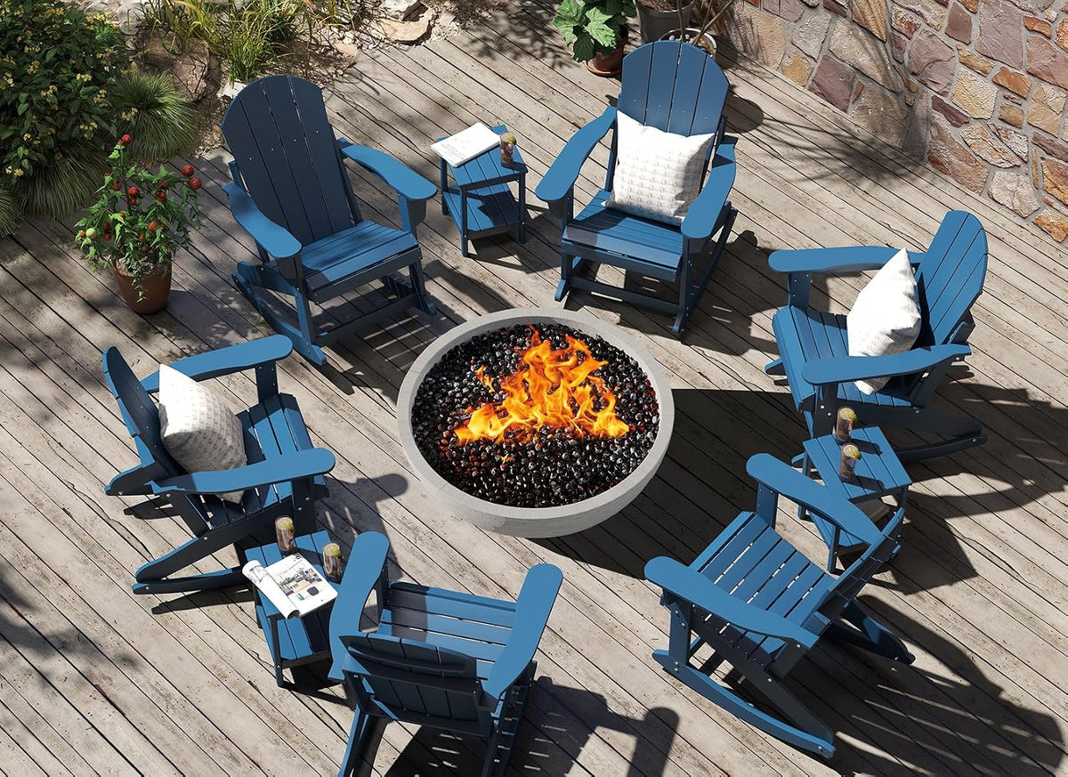 GREENVINES Adirondack Rocking Chairs Set of 2, HDPE Outdoor Rockers, Blue