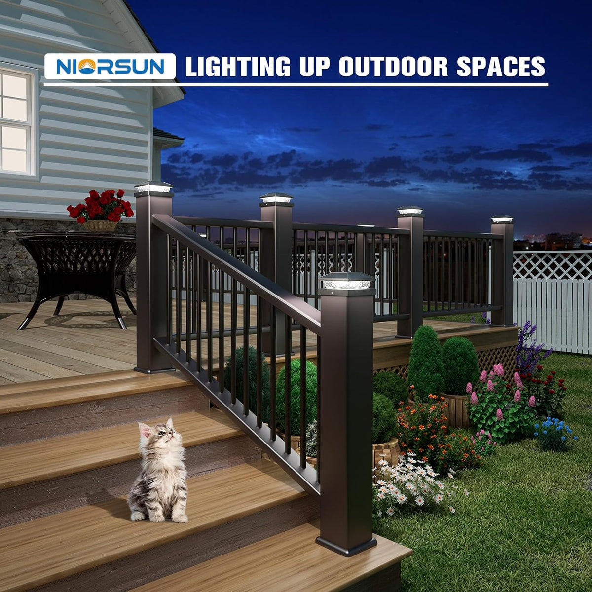 NIORSUN Solar Post Cap Lights,4x4 Post Solar Light Cool White,Black 16 Pack