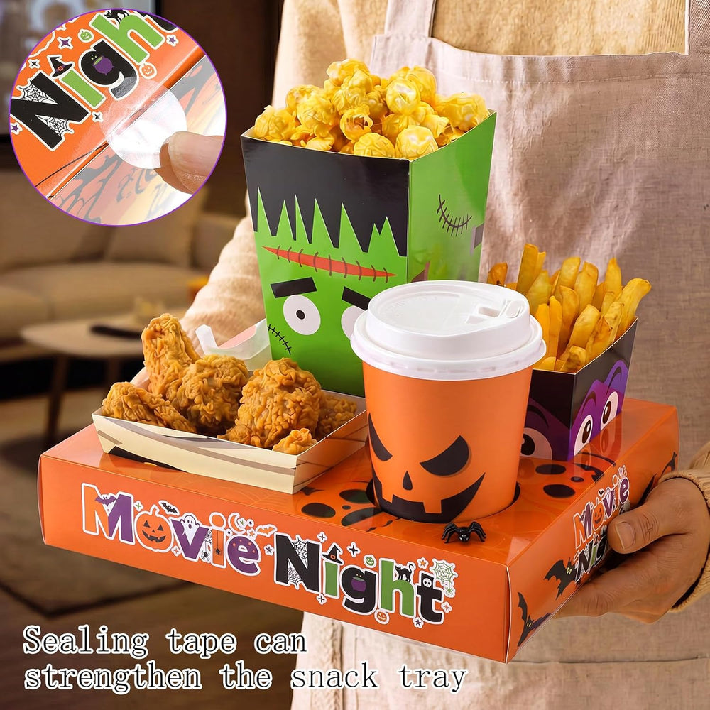 Bokon 172 Pcs/ 24 Sets Halloween Movie Night Snack Trays Supplies