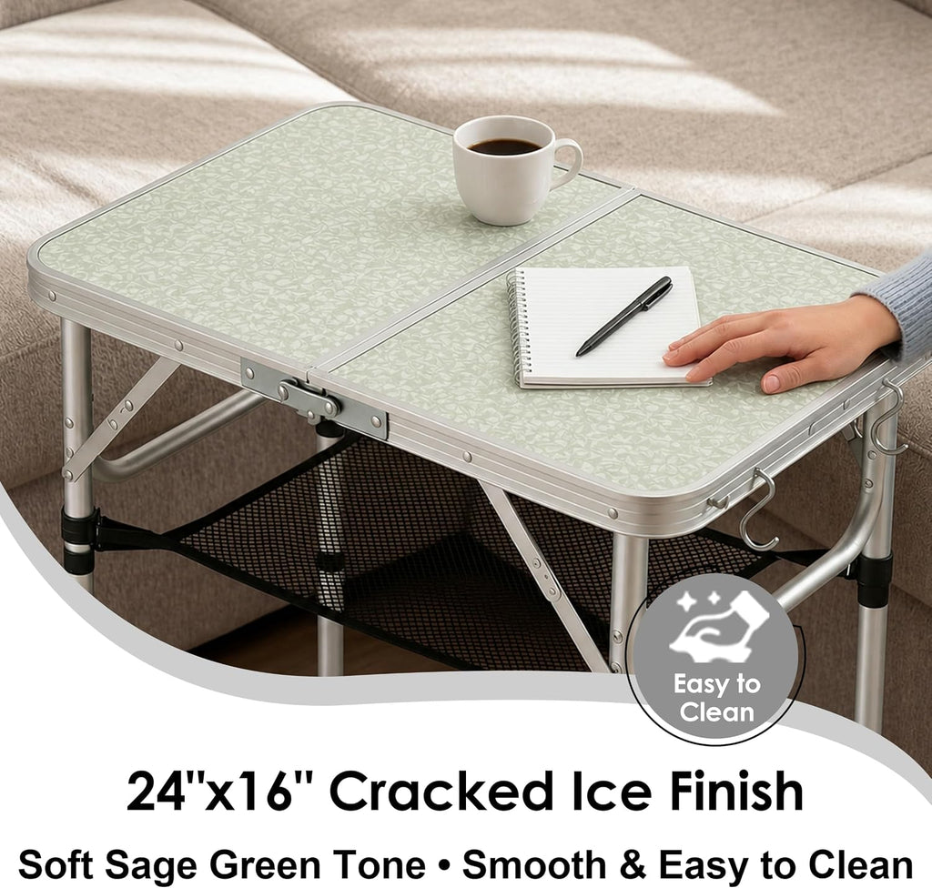 Folding Camping Table, Adjustable Height Portable Picnic Table, 24"x 16"