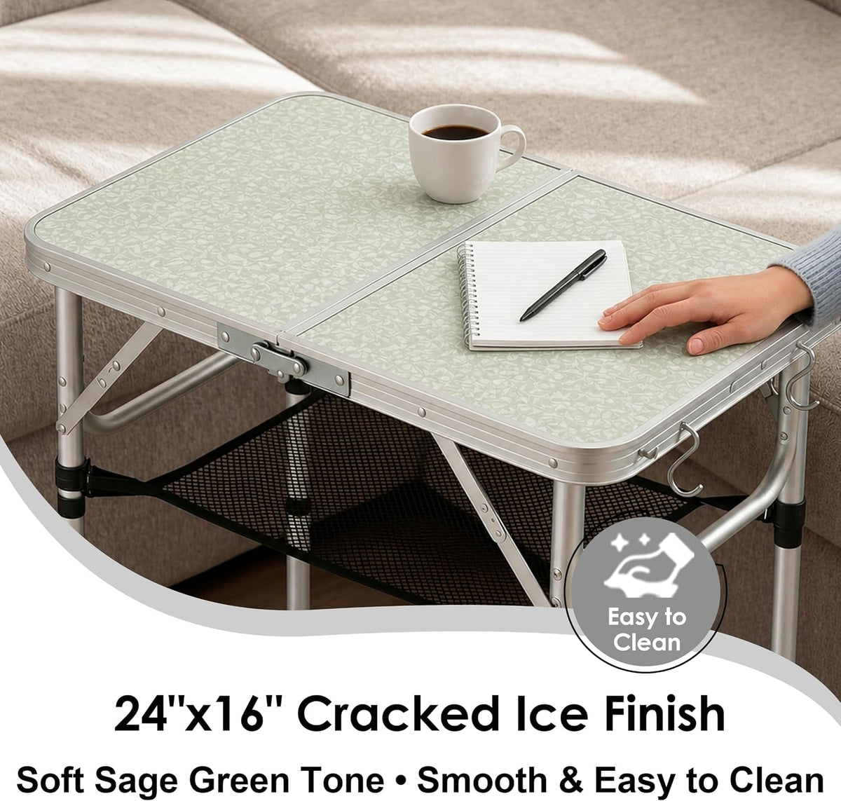 Folding Camping Table, Adjustable Height Portable Picnic Table, 24"x 16"