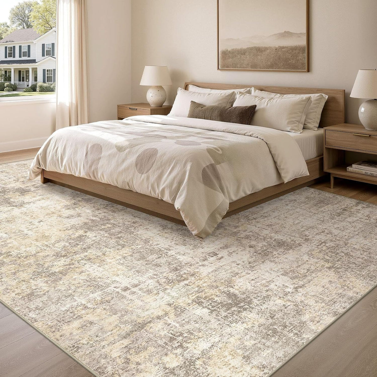 cotiled 10x12 Area Rug for Living Room: Washable Soft Abstract Rugs Beige